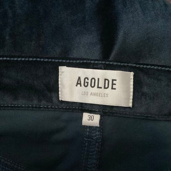 Agolde Deep Teal Green Soft Velvet High Rise Stovepipe Jeans Pants 30 - Picture 9 of 11